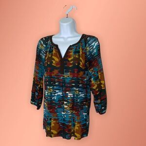 Cleo Petites Abstract Design 3/4 Sleeve Blouse S